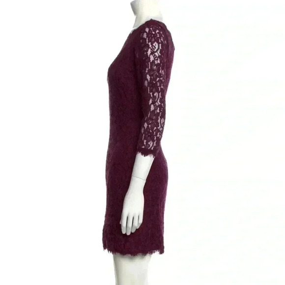 Diane von Furstenberg Lace Pattern Mini Dress women’s size xxs maroon purple - Picture 2 of 3